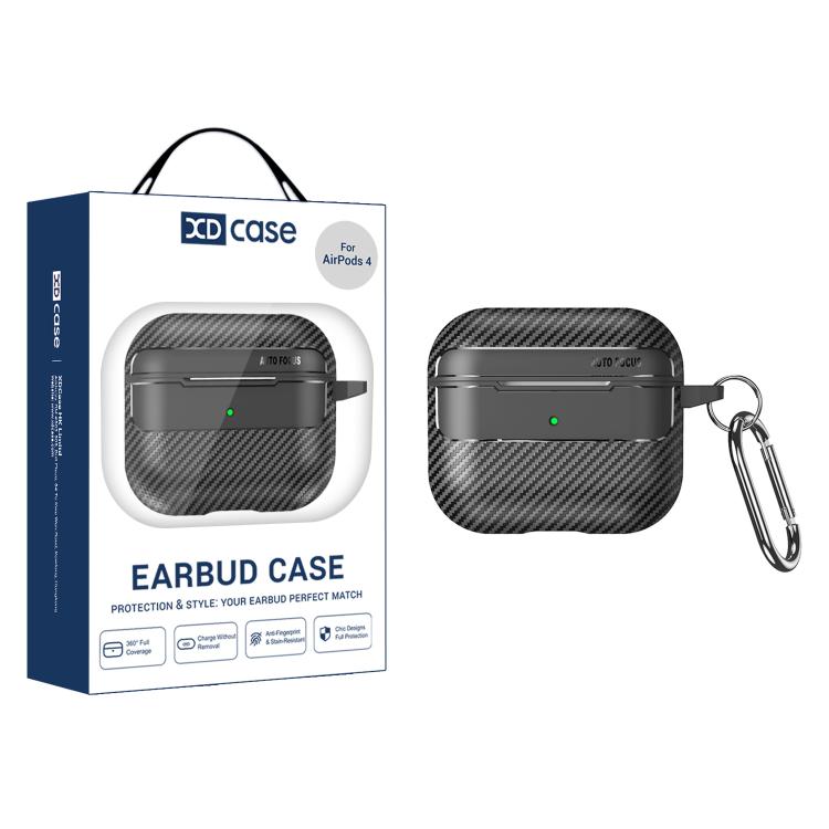 Custodia per auricolari XDcase con texture in fibra di carbonio e gancio., For AirPods Pro 3, For AirPods 4