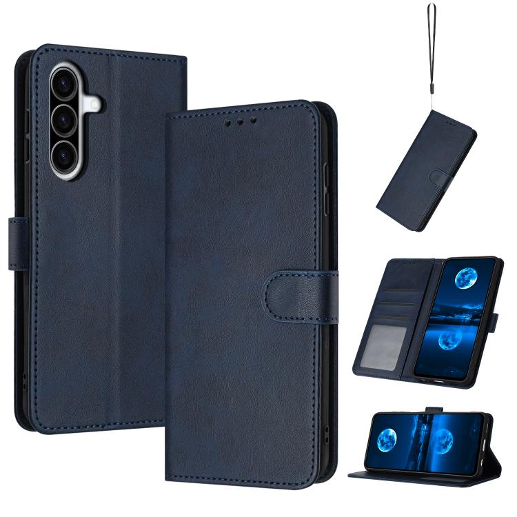Custodia a libro per telefono in pelle con texture di vitello tinta unita., For Samsung Galaxy A57 5G
