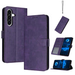 Custodia a libro per telefono in pelle con texture di vitello tinta unita., For Samsung Galaxy A57 5G