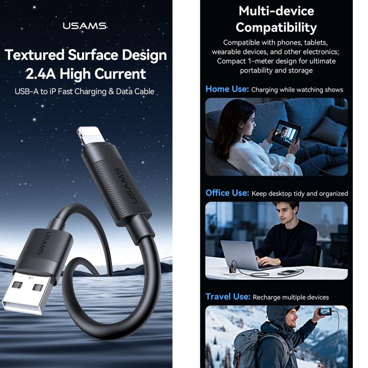 Cavo dati USAMS SJ778 U94 da USB a 8 pin con ricarica rapida da 2,4 A, USB to 8pin
