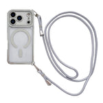 Custodia magnetica per telefono in acrilico trasparente galvanizzato con strass e cordino a tracolla sul lato destro., For iPhone 17 Pro Max, For iPhone 17 Pro, For iPhone 17, For iPhone Air
