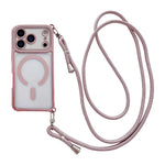 Custodia magnetica per telefono in acrilico trasparente galvanizzato con strass e cordino a tracolla sul lato destro., For iPhone 17 Pro Max, For iPhone 17 Pro, For iPhone 17, For iPhone Air