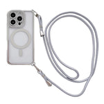 Custodia magnetica per telefono in acrilico trasparente galvanizzato con strass e cordino a tracolla sul lato destro., For iPhone 16 Pro Max, For iPhone 16 Pro, For iPhone 16 Plus, For iPhone 16