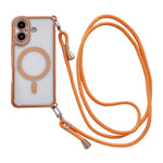 Custodia magnetica per telefono in acrilico trasparente galvanizzato con strass e cordino a tracolla sul lato destro., For iPhone 16 Pro Max, For iPhone 16 Pro, For iPhone 16 Plus, For iPhone 16