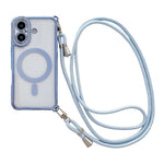 Custodia magnetica per telefono in acrilico trasparente galvanizzato con strass e cordino a tracolla sul lato destro., For iPhone 16 Pro Max, For iPhone 16 Pro, For iPhone 16 Plus, For iPhone 16