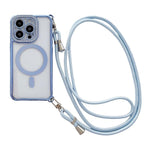 Custodia magnetica per telefono in acrilico trasparente galvanizzato con strass e cordino a tracolla sul lato destro., For iPhone 15 Pro Max, For iPhone 15 Pro, For iPhone 15 Plus / 14 Plus, For iPhone 15