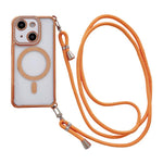 Custodia magnetica per telefono in acrilico trasparente galvanizzato con strass e cordino a tracolla sul lato destro., For iPhone 15 Pro Max, For iPhone 15 Pro, For iPhone 15 Plus / 14 Plus, For iPhone 15