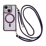 Custodia magnetica per telefono in acrilico trasparente galvanizzato con strass e cordino a tracolla sul lato destro., For iPhone 15 Pro Max, For iPhone 15 Pro, For iPhone 15 Plus / 14 Plus, For iPhone 15