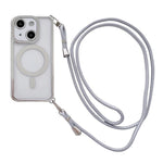 Custodia magnetica per telefono in acrilico trasparente galvanizzato con strass e cordino a tracolla sul lato destro., For iPhone 14 / 13, For iPhone 14 Pro, For iPhone 14 Pro Max, For iPhone 13 Pro Max