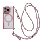 Custodia magnetica per telefono in acrilico trasparente galvanizzato con strass e cordino a tracolla sul lato destro., For iPhone 14 / 13, For iPhone 14 Pro, For iPhone 14 Pro Max, For iPhone 13 Pro Max