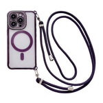 Custodia magnetica per telefono in acrilico trasparente galvanizzato con strass e cordino a tracolla sul lato destro., For iPhone 14 / 13, For iPhone 14 Pro, For iPhone 14 Pro Max, For iPhone 13 Pro Max