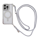 Custodia magnetica per telefono in acrilico trasparente galvanizzato con strass e cordino a tracolla sul lato destro., For iPhone 14 / 13, For iPhone 14 Pro, For iPhone 14 Pro Max, For iPhone 13 Pro Max