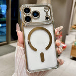 Custodia magnetica per telefono in acrilico trasparente galvanizzato con strass, For iPhone 17 Pro Max, For iPhone 17 Pro, For iPhone 17, For iPhone Air