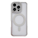 Custodia magnetica per telefono in acrilico trasparente galvanizzato con strass, For iPhone 16 Pro Max, For iPhone 16 Pro, For iPhone 16 Plus, For iPhone 16