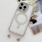 Custodia magnetica per telefono in acrilico trasparente galvanizzato con strass, For iPhone 16 Pro Max, For iPhone 16 Pro, For iPhone 16 Plus, For iPhone 16