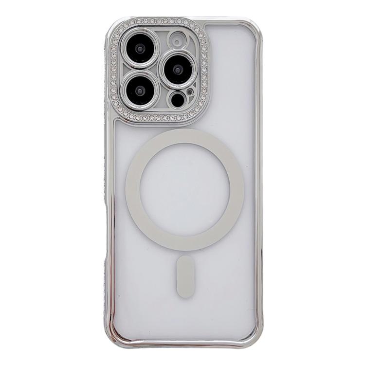 Custodia magnetica per telefono in acrilico trasparente galvanizzato con strass, For iPhone 16 Pro Max, For iPhone 16 Pro, For iPhone 16 Plus, For iPhone 16