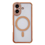 Custodia magnetica per telefono in acrilico trasparente galvanizzato con strass, For iPhone 16 Pro Max, For iPhone 16 Pro, For iPhone 16 Plus, For iPhone 16
