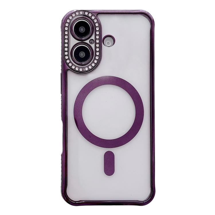Custodia magnetica per telefono in acrilico trasparente galvanizzato con strass, For iPhone 16 Pro Max, For iPhone 16 Pro, For iPhone 16 Plus, For iPhone 16