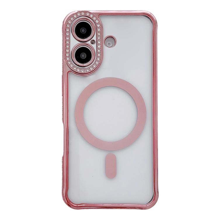 Custodia magnetica per telefono in acrilico trasparente galvanizzato con strass, For iPhone 16 Pro Max, For iPhone 16 Pro, For iPhone 16 Plus, For iPhone 16