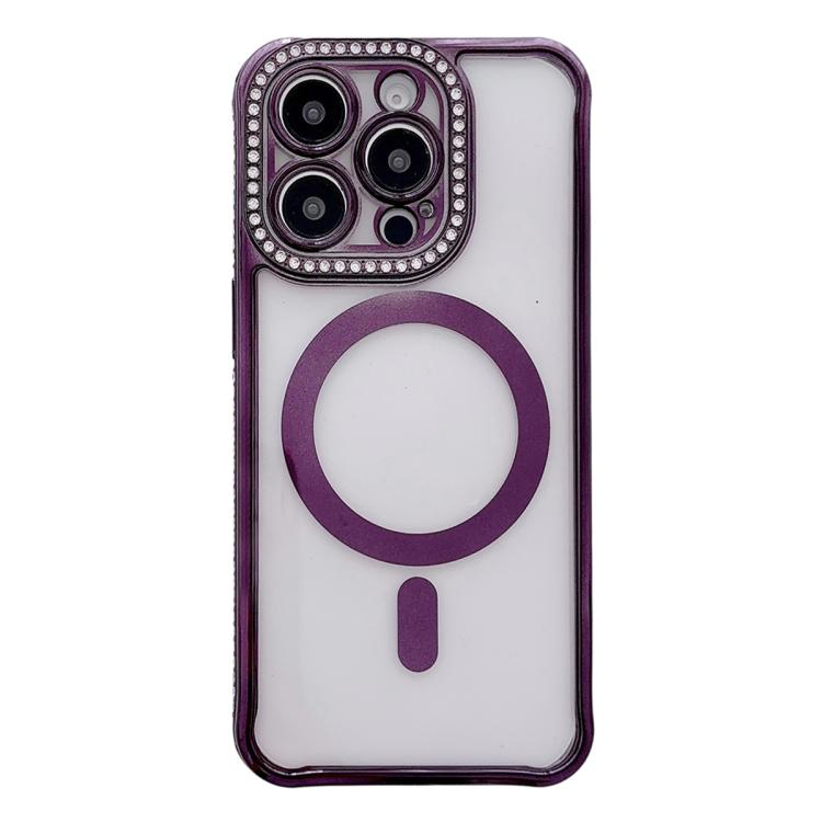 Custodia magnetica per telefono in acrilico trasparente galvanizzato con strass, For iPhone 15 Pro Max, For iPhone 15 Pro, For iPhone 15 Plus / 14 Plus, For iPhone 15