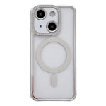 Custodia magnetica per telefono in acrilico trasparente galvanizzato con strass, For iPhone 15 Pro Max, For iPhone 15 Pro, For iPhone 15 Plus / 14 Plus, For iPhone 15