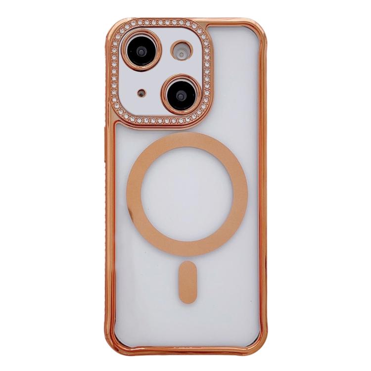 Custodia magnetica per telefono in acrilico trasparente galvanizzato con strass, For iPhone 15 Pro Max, For iPhone 15 Pro, For iPhone 15 Plus / 14 Plus, For iPhone 15