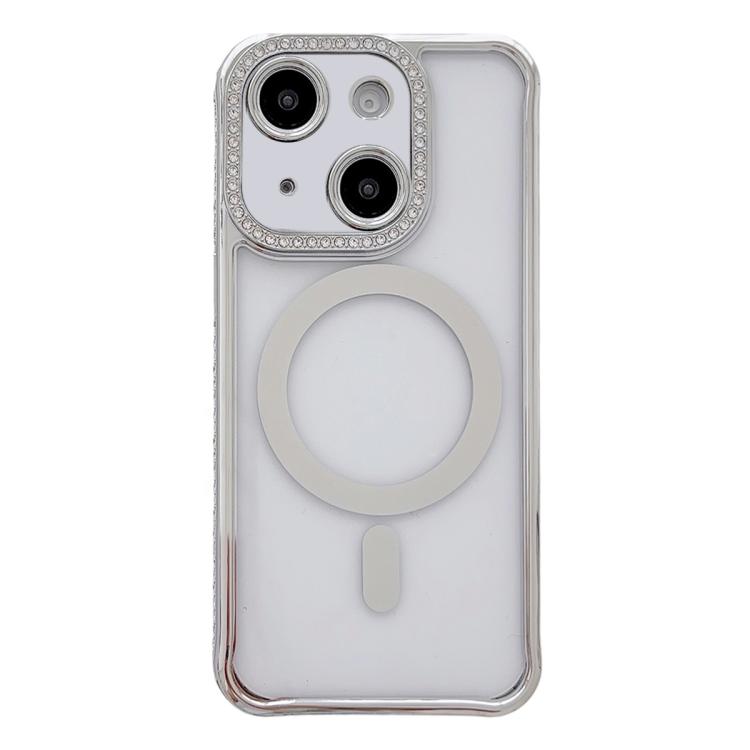 Custodia magnetica per telefono in acrilico trasparente galvanizzato con strass, For iPhone 15 Pro Max, For iPhone 15 Pro, For iPhone 15 Plus / 14 Plus, For iPhone 15