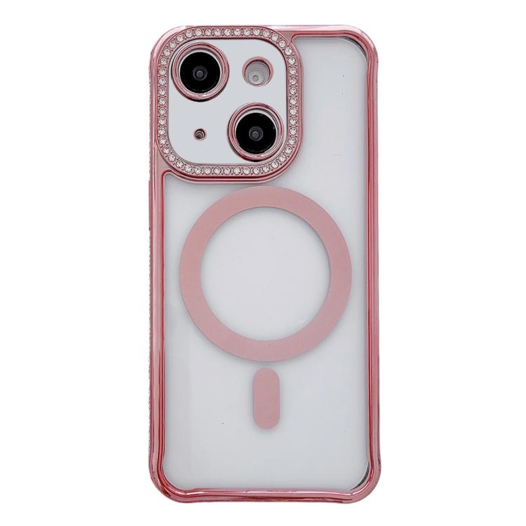 Custodia magnetica per telefono in acrilico trasparente galvanizzato con strass, For iPhone 15 Pro Max, For iPhone 15 Pro, For iPhone 15 Plus / 14 Plus, For iPhone 15