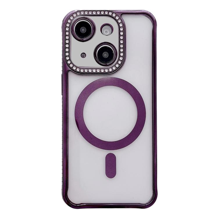 Custodia magnetica per telefono in acrilico trasparente galvanizzato con strass, For iPhone 15 Pro Max, For iPhone 15 Pro, For iPhone 15 Plus / 14 Plus, For iPhone 15