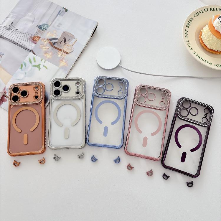 Custodia magnetica per telefono in acrilico trasparente galvanizzato con strass, For iPhone 14 / 13, For iPhone 14 Pro, For iPhone 14 Pro Max, For iPhone 13 Pro Max