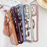 Custodia magnetica per telefono in acrilico trasparente galvanizzato con strass, For iPhone 16 Pro Max, For iPhone 16 Pro, For iPhone 16 Plus, For iPhone 16