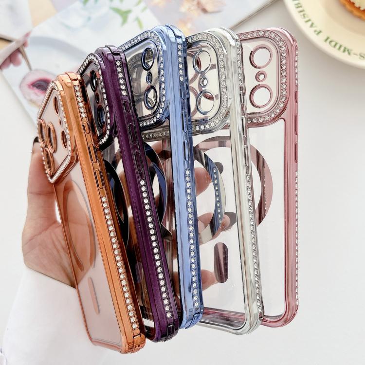 Custodia magnetica per telefono in acrilico trasparente galvanizzato con strass, For iPhone 13 Pro