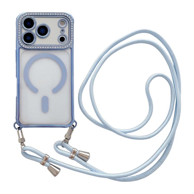 Custodia magnetica per telefono in acrilico trasparente galvanizzato con strass e cordino da collo., For iPhone 17 Pro Max, For iPhone 17 Pro, For iPhone 17, For iPhone Air