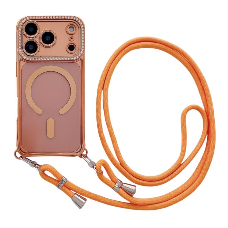 Custodia magnetica per telefono in acrilico trasparente galvanizzato con strass e cordino da collo., For iPhone 17 Pro Max, For iPhone 17 Pro, For iPhone 17, For iPhone Air