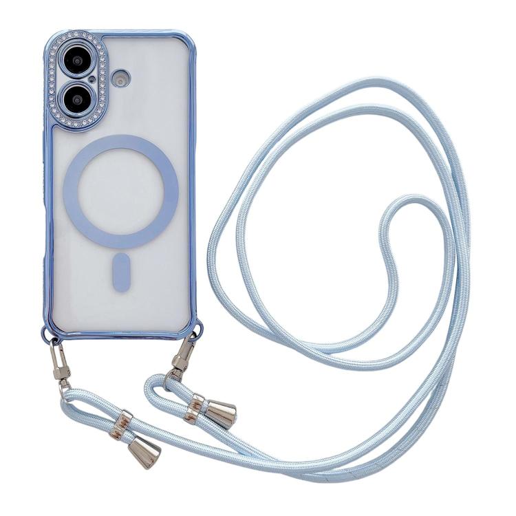 Custodia magnetica per telefono in acrilico trasparente galvanizzato con strass e cordino da collo., For iPhone 17 Pro Max, For iPhone 17 Pro, For iPhone 17, For iPhone Air