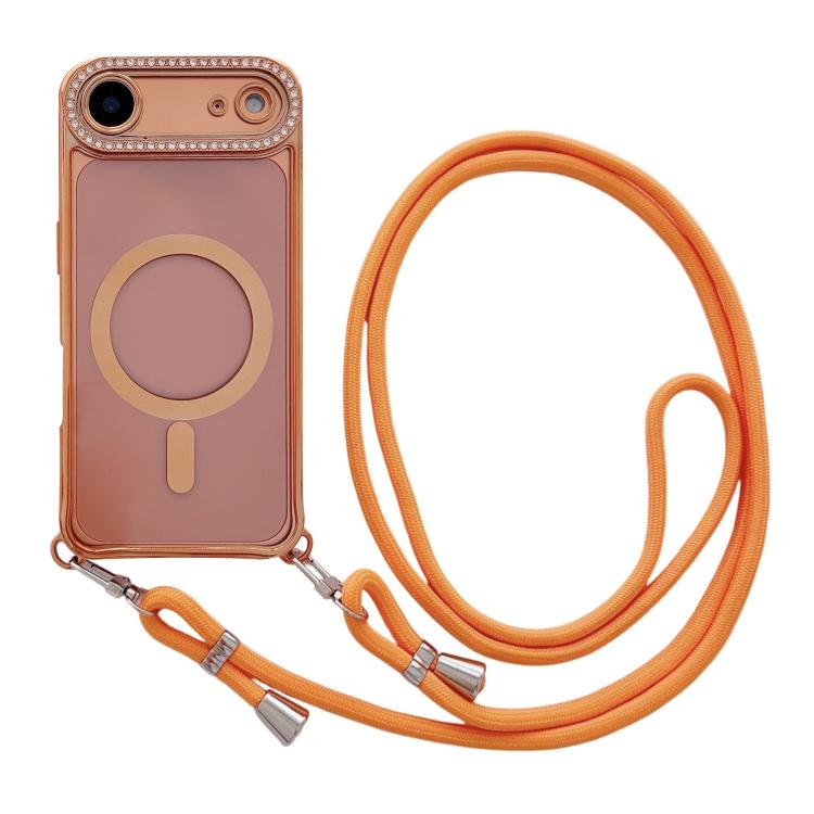 Custodia magnetica per telefono in acrilico trasparente galvanizzato con strass e cordino da collo., For iPhone 17 Pro Max, For iPhone 17 Pro, For iPhone 17, For iPhone Air