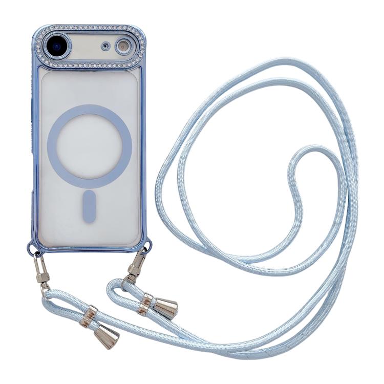 Custodia magnetica per telefono in acrilico trasparente galvanizzato con strass e cordino da collo., For iPhone 17 Pro Max, For iPhone 17 Pro, For iPhone 17, For iPhone Air