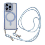 Custodia magnetica per telefono in acrilico trasparente galvanizzato con strass e cordino da collo., For iPhone 16 Pro Max, For iPhone 16 Pro, For iPhone 16 Plus, For iPhone 16
