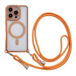 Custodia magnetica per telefono in acrilico trasparente galvanizzato con strass e cordino da collo., For iPhone 16 Pro Max, For iPhone 16 Pro, For iPhone 16 Plus, For iPhone 16