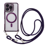 Custodia magnetica per telefono in acrilico trasparente galvanizzato con strass e cordino da collo., For iPhone 16 Pro Max, For iPhone 16 Pro, For iPhone 16 Plus, For iPhone 16