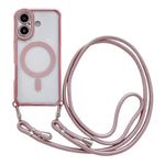 Custodia magnetica per telefono in acrilico trasparente galvanizzato con strass e cordino da collo., For iPhone 16 Pro Max, For iPhone 16 Pro, For iPhone 16 Plus, For iPhone 16