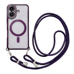 Custodia magnetica per telefono in acrilico trasparente galvanizzato con strass e cordino da collo., For iPhone 16 Pro Max, For iPhone 16 Pro, For iPhone 16 Plus, For iPhone 16
