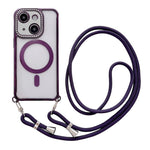 Custodia magnetica per telefono in acrilico trasparente galvanizzato con strass e cordino da collo., For iPhone 15 Pro Max, For iPhone 15 Pro, For iPhone 15 Plus / 14 Plus, For iPhone 15