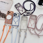 Custodia magnetica per telefono in acrilico trasparente galvanizzato con strass e cordino da collo., For iPhone 15 Pro Max, For iPhone 15 Pro, For iPhone 15 Plus / 14 Plus, For iPhone 15