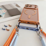 Custodia magnetica per telefono in acrilico trasparente galvanizzato con strass e cordino da collo., For iPhone 17 Pro Max, For iPhone 17 Pro, For iPhone 17, For iPhone Air