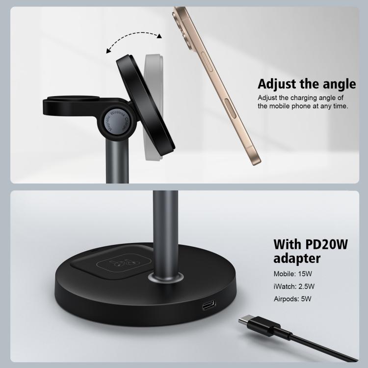 Caricabatterie wireless magnetico multifunzionale 3 in 1 Q11 da 20 W