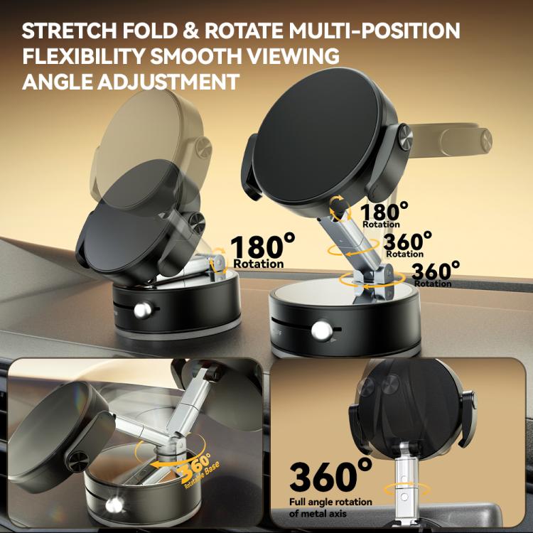 Supporto per telefono da auto A9 pieghevole con morsetto magnetico a vuoto e rotazione a 360 gradi., A9 (Black), A9 (White)