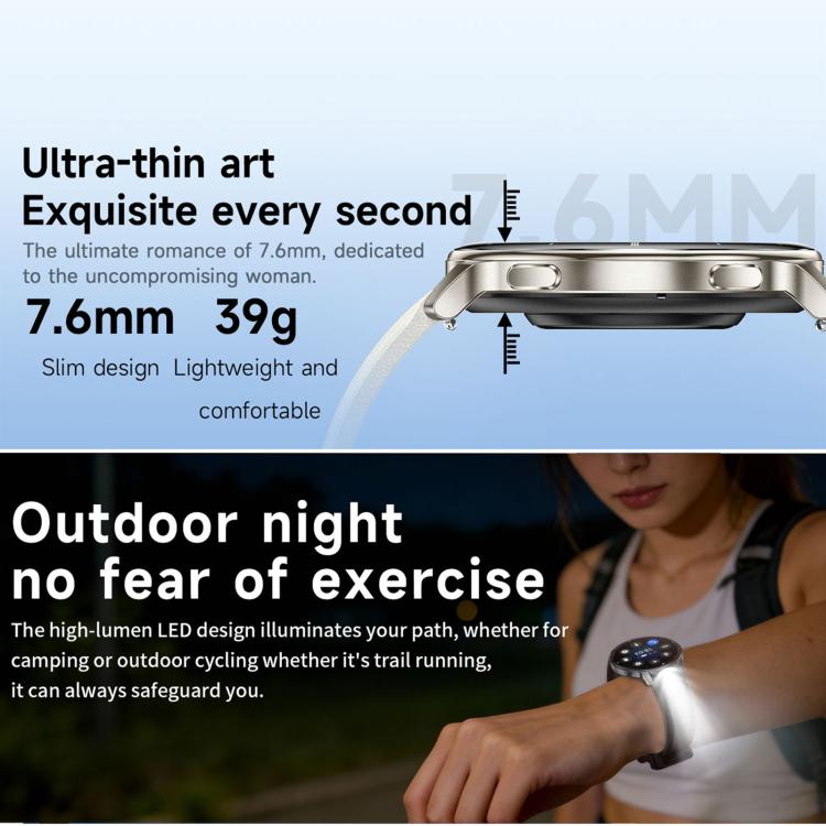 HT39 Smartwatch sportivo ultrasottile da 1,32 pollici con supporto per chiamate Bluetooth, monitoraggio della frequenza cardiaca, della pressione sanguigna e del sonno., Black, Pale Gold