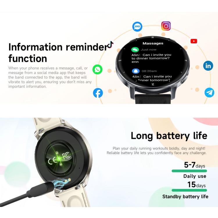 HT39 Smartwatch sportivo ultrasottile da 1,32 pollici con supporto per chiamate Bluetooth, monitoraggio della frequenza cardiaca, della pressione sanguigna e del sonno., Black, Pale Gold