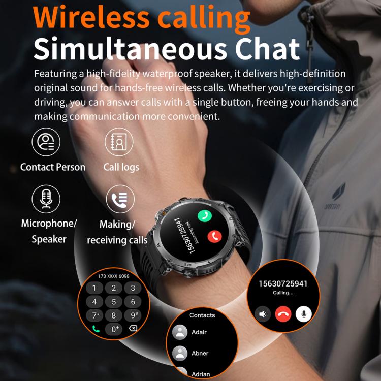 Smartwatch sportivo GPS HT42 da 1,7 pollici con supporto per chiamate Bluetooth, monitoraggio della frequenza cardiaca e del sonno.
